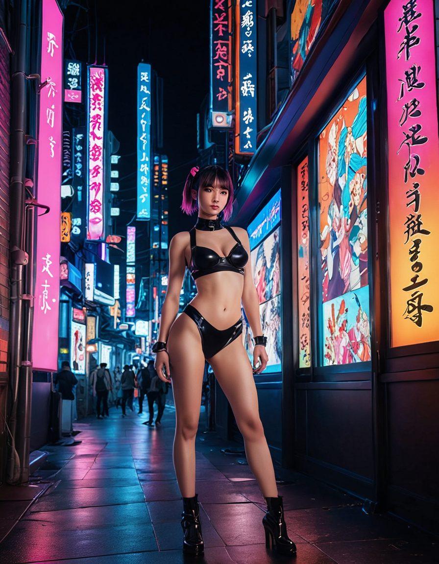 A vibrant, dynamic fusion of traditional Japanese art and modern adult animation styles, showcasing iconic characters in playful and provocative poses. In the backdrop, a blend of neon lights and manga panels to symbolize the evolution of hentai culture. The scene should evoke a sense of nostalgia and innovation, capturing both artistic and adult entertainment elements. super-realistic. vibrant colors. cyberpunk.